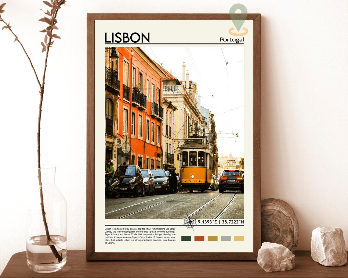 Lisbon Portugal Yellow Tram Street Photo Vintage Travel Poster