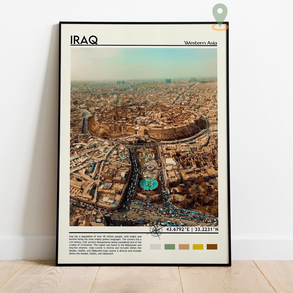 Iraq Western Asia Ancient Citadel Aerial Cityscape Travel Poster - Image 2