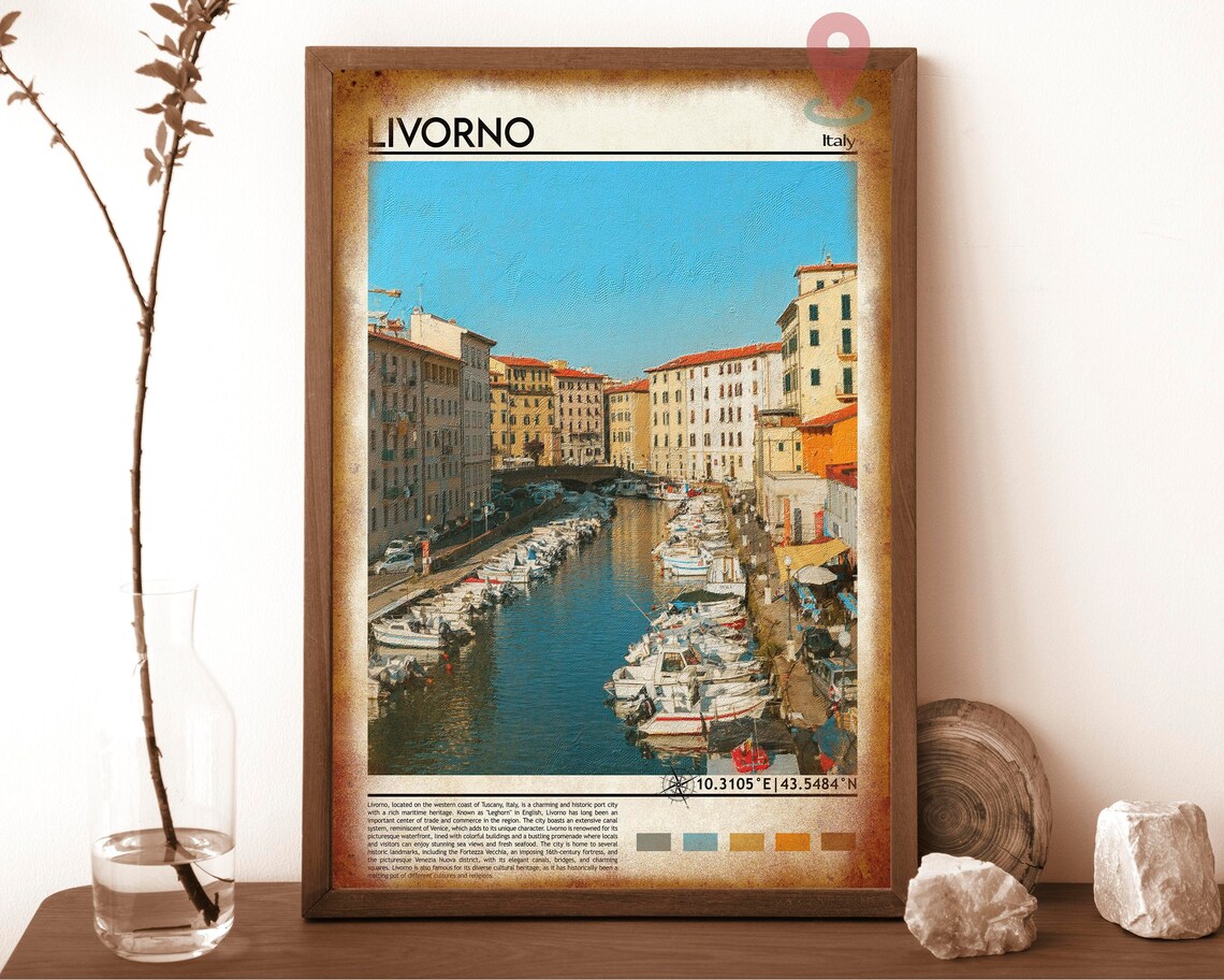 Italian Livorno Canal Harbor Oil Painting Style Travel Poster - Image 6
