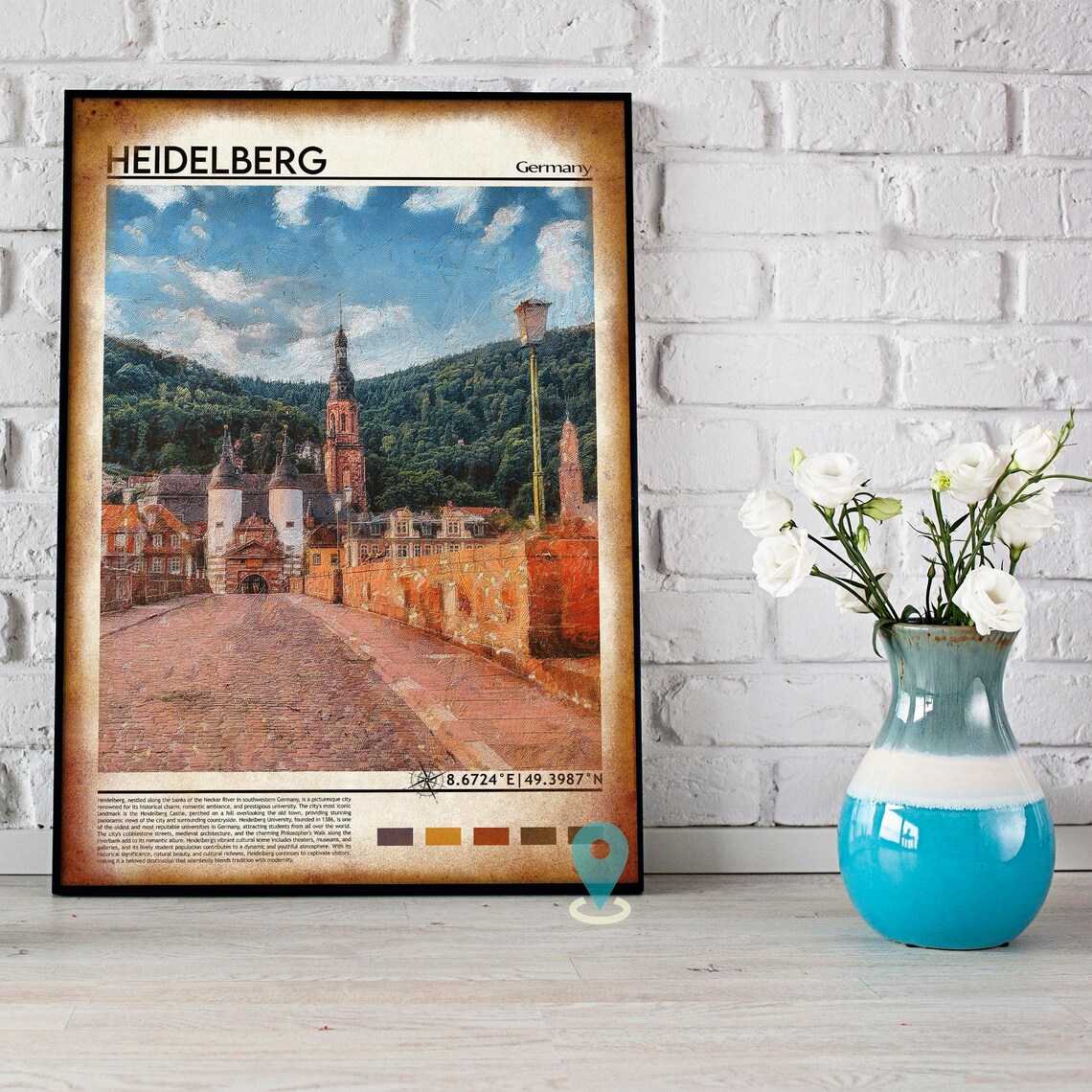 Heidelberg Germany Old Bridge Castle Town Painted Travel Poster - Image 4
