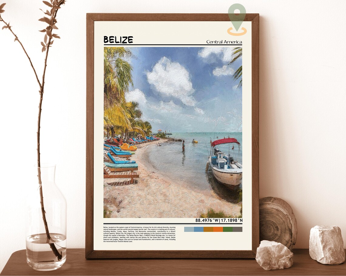 Belize Caribbean Sandy Beach Boats Loungers Relax Photo Poster