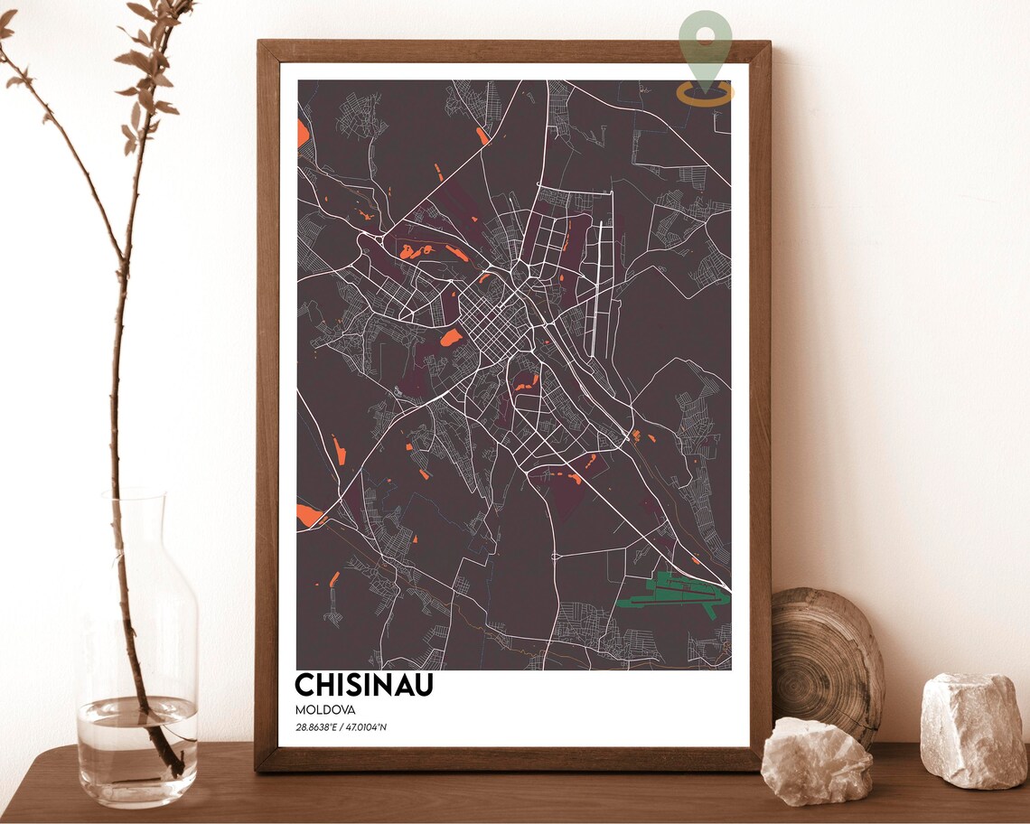 Chisinau Moldova Deep Green City Street Map White Grid Modern Art Print - Image 4