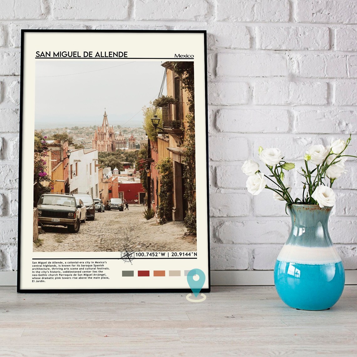 San Miguel De Allende Mexico Pink Church Cobblestone Street Poster - Image 5