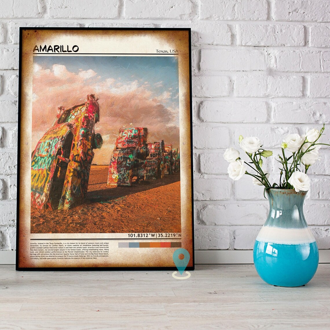 Amarillo Texas Cadillac Ranch Graffiti Cars Vintage Travel Poster - Image 5