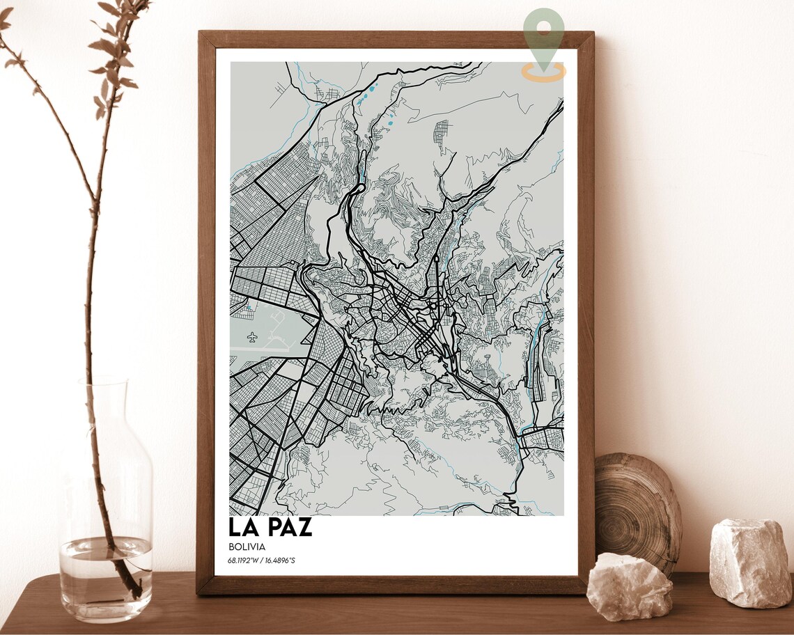La Paz Bolivia City Map Cream and Burgundy Minimalist Poster - Image 4