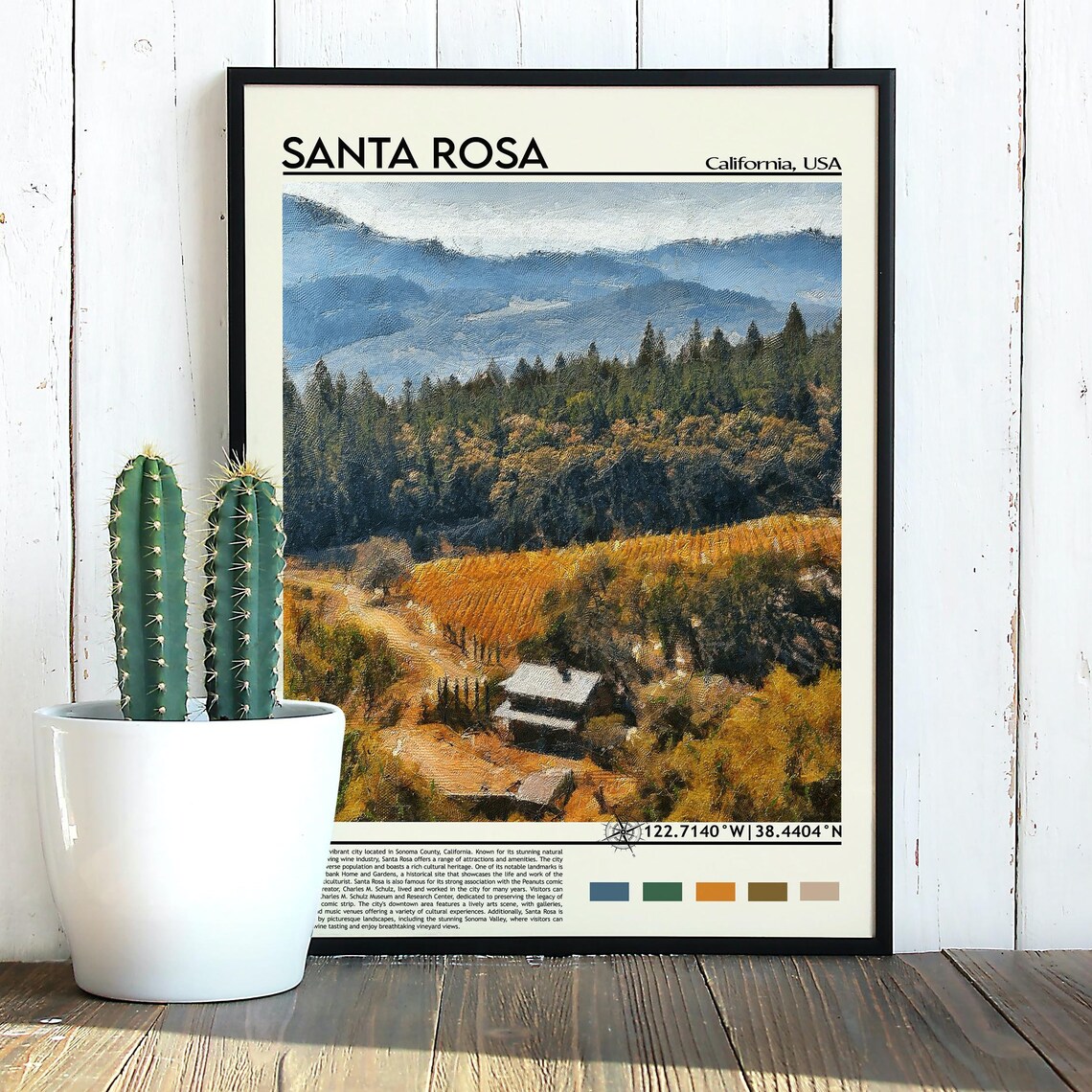 Santa Rosa California USA Vineyard Hills Travel Photo Art Poster - Image 5