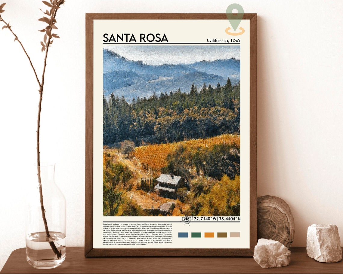 Santa Rosa Print Santa Rosa Poster Santa Rosa Wall Art Santa Rosa Travel Print Santa Rosa Art Print Santa Rosa Artwork California Art