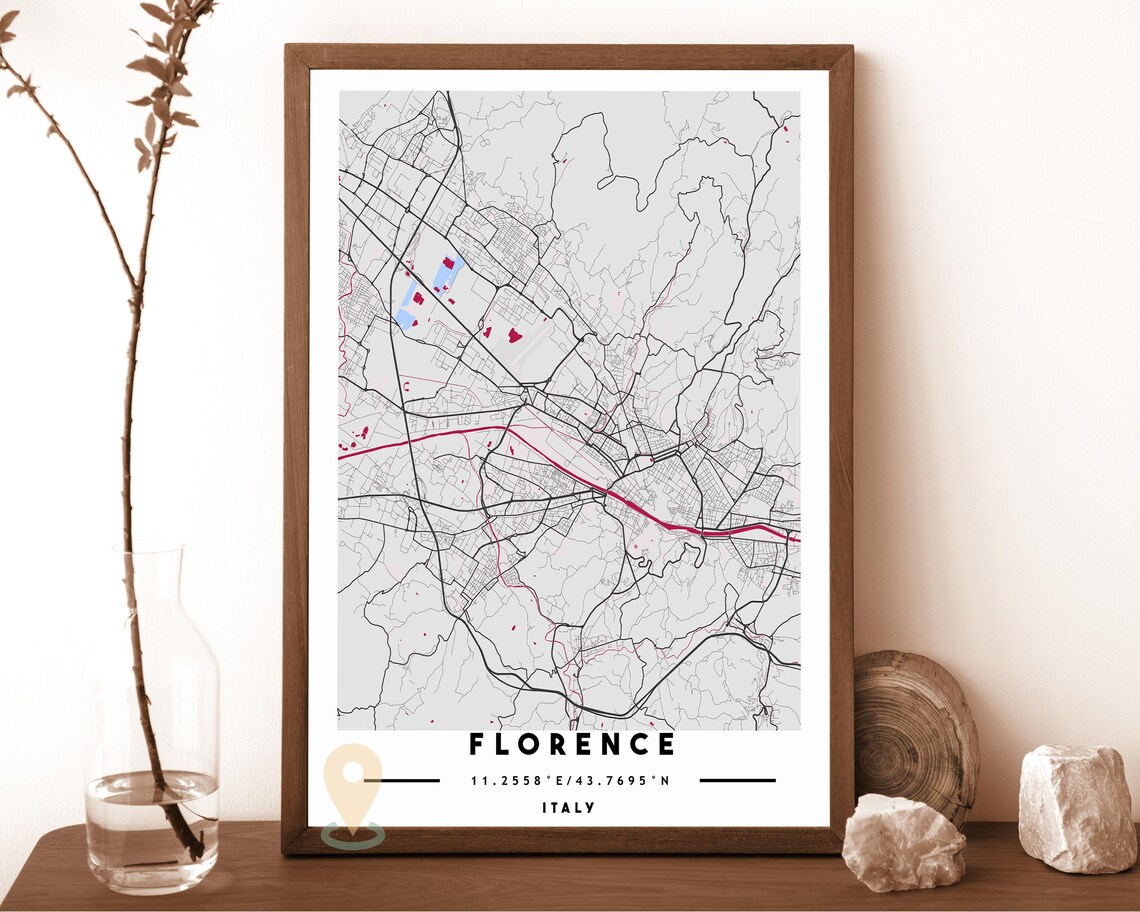 Florence Italy Blush Pink Minimal City Street Map Travel Poster - Image 3