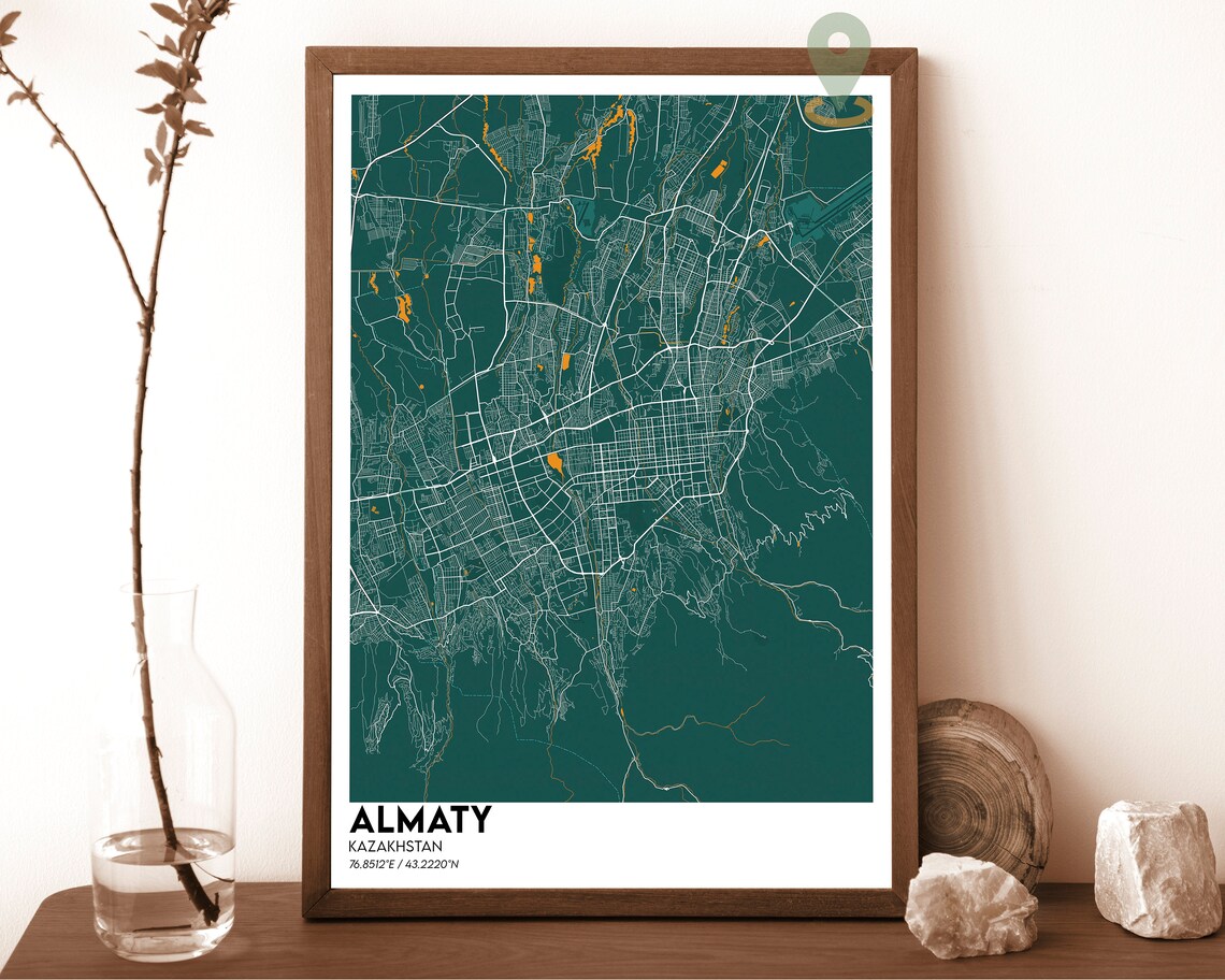 Almaty Kazakhstan City Map Dark Navy Magenta Street Lines Poster - Image 3