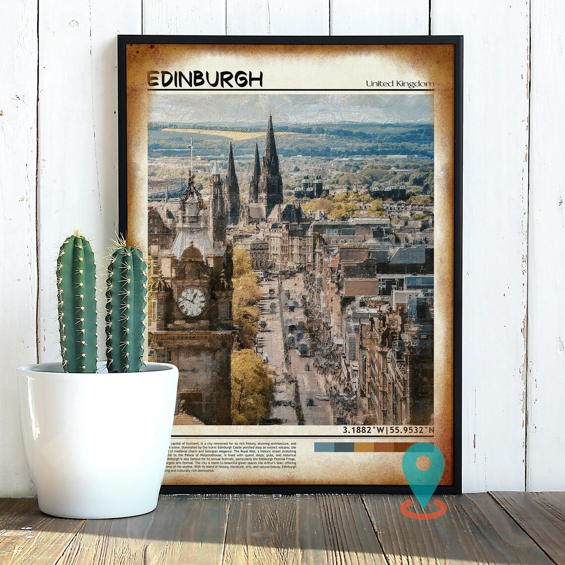 Edinburgh United Kingdom Clock Tower Street Oil Painting Travel Poster - Image 2