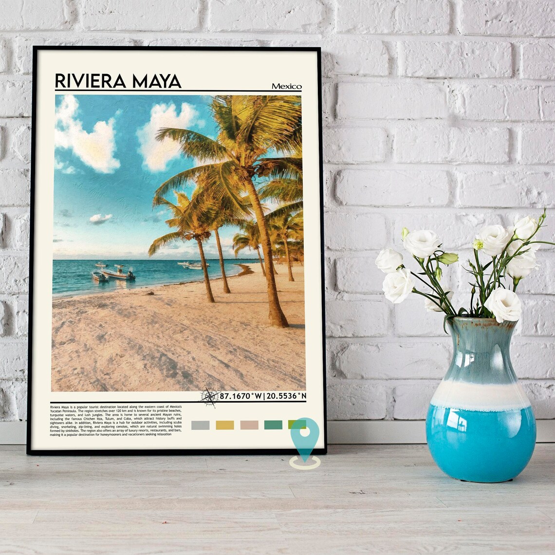 Riviera Maya Mexico Palm Beach Turquoise Sea Boats Travel Poster - Image 5