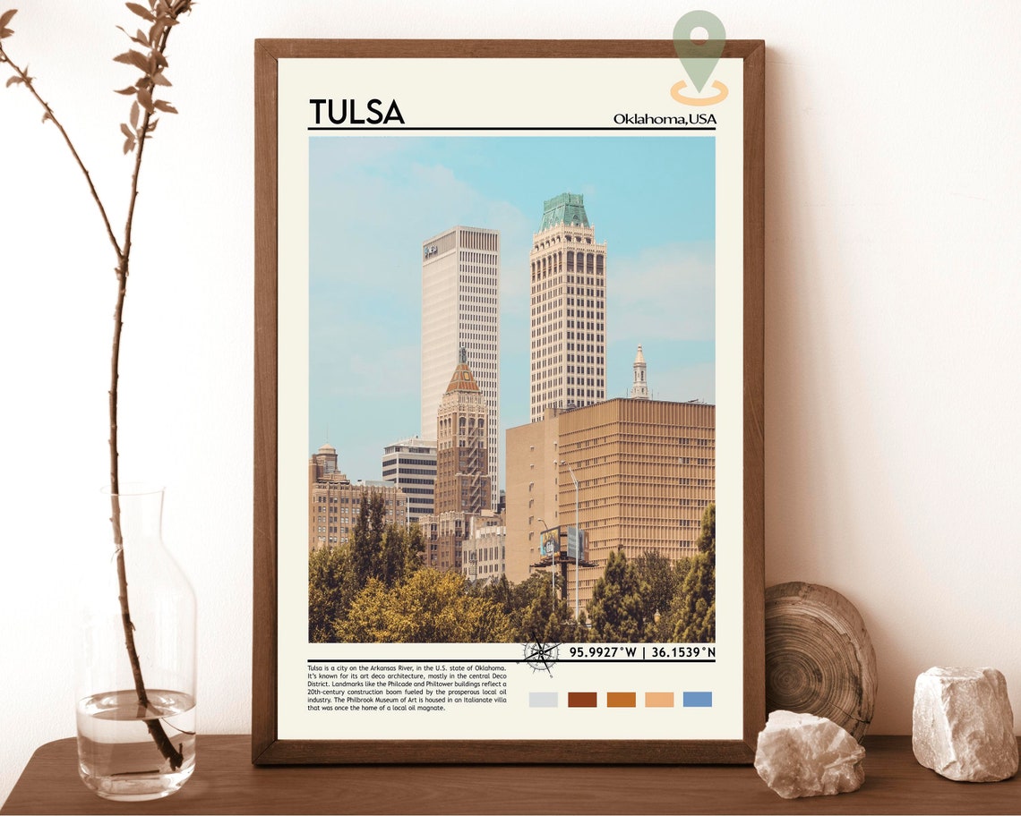 Tulsa Oklahoma Art Deco Skyline Downtown Cityscape Travel Poster