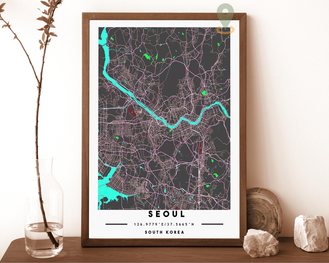 Seoul South Korea Colorful City Map Street Grid Travel Poster - Image 4