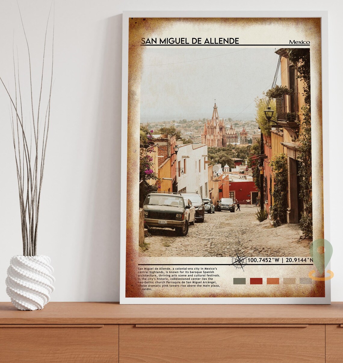 San Miguel De Allende Mexico Pink Church Cobblestone Street Poster - Image 4
