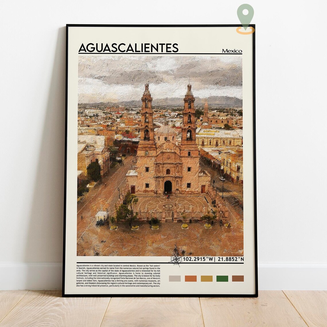 Aguascalientes Mexico Historic Colonial Cathedral Travel Poster - Image 3