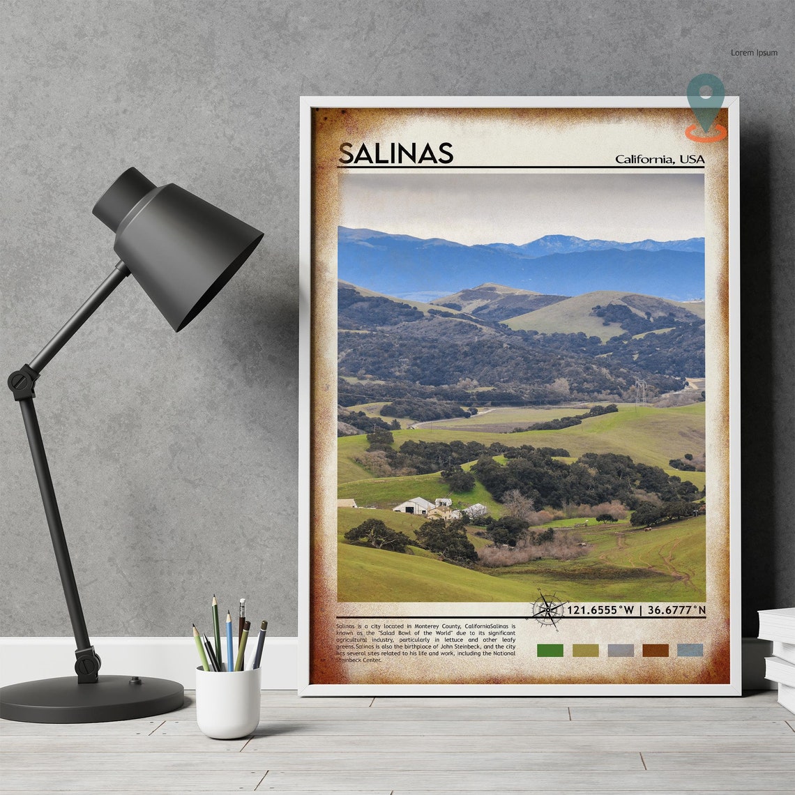 Salinas California Green Valley Hills Landscape Travel Poster - Image 4