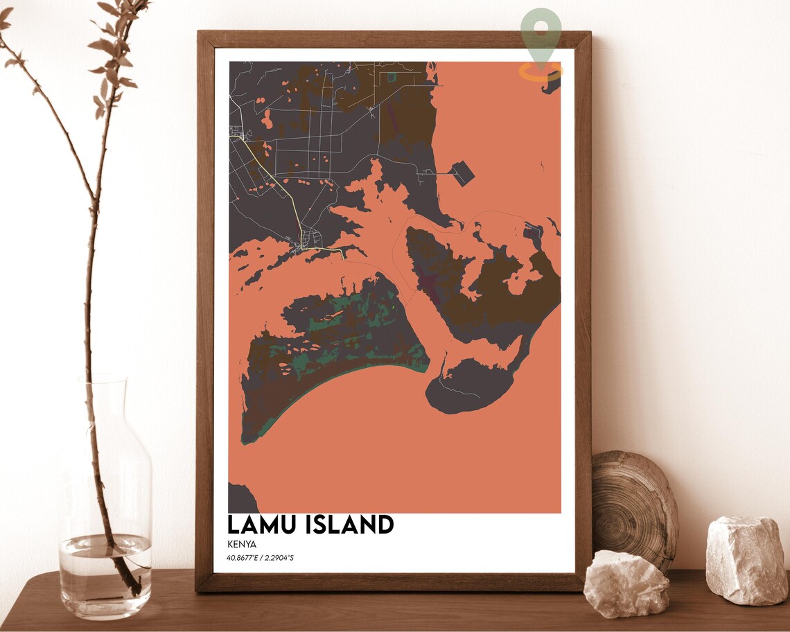 Lamu Island Kenya Swahili Coast Teal Ocean Island Map Poster - Image 3