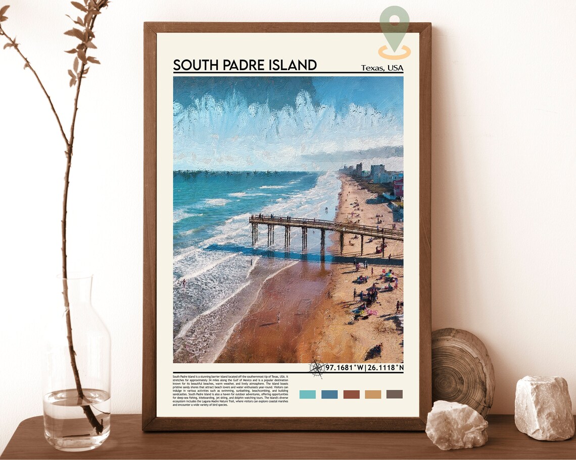 South Padre Island Texas Gulf Beach Pier Aerial View Travel Poster