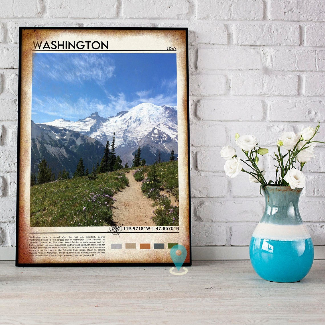 Washington Mount Rainier Wildflower Trail Vintage Travel Poster - Image 4