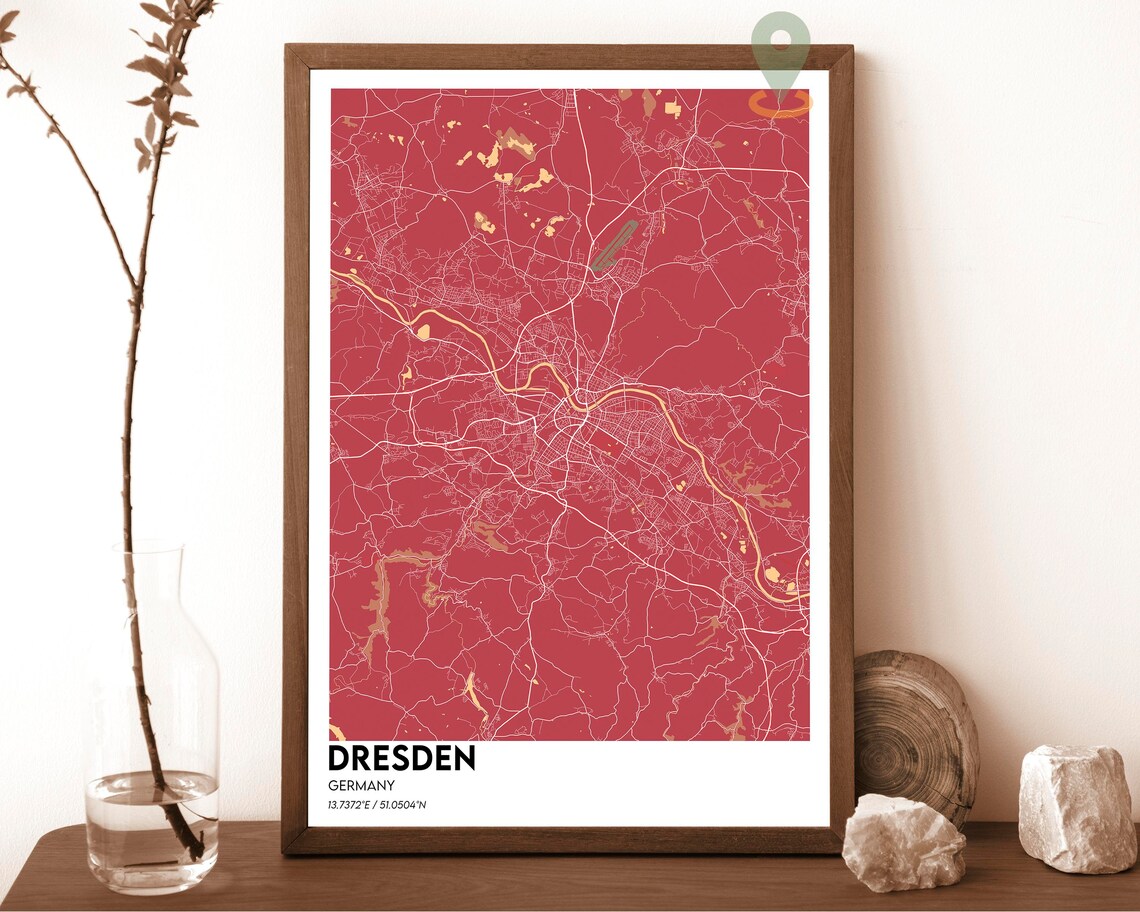 Dresden Germany Dark Green Elbe River Modern City Map Design Poster - Image 3