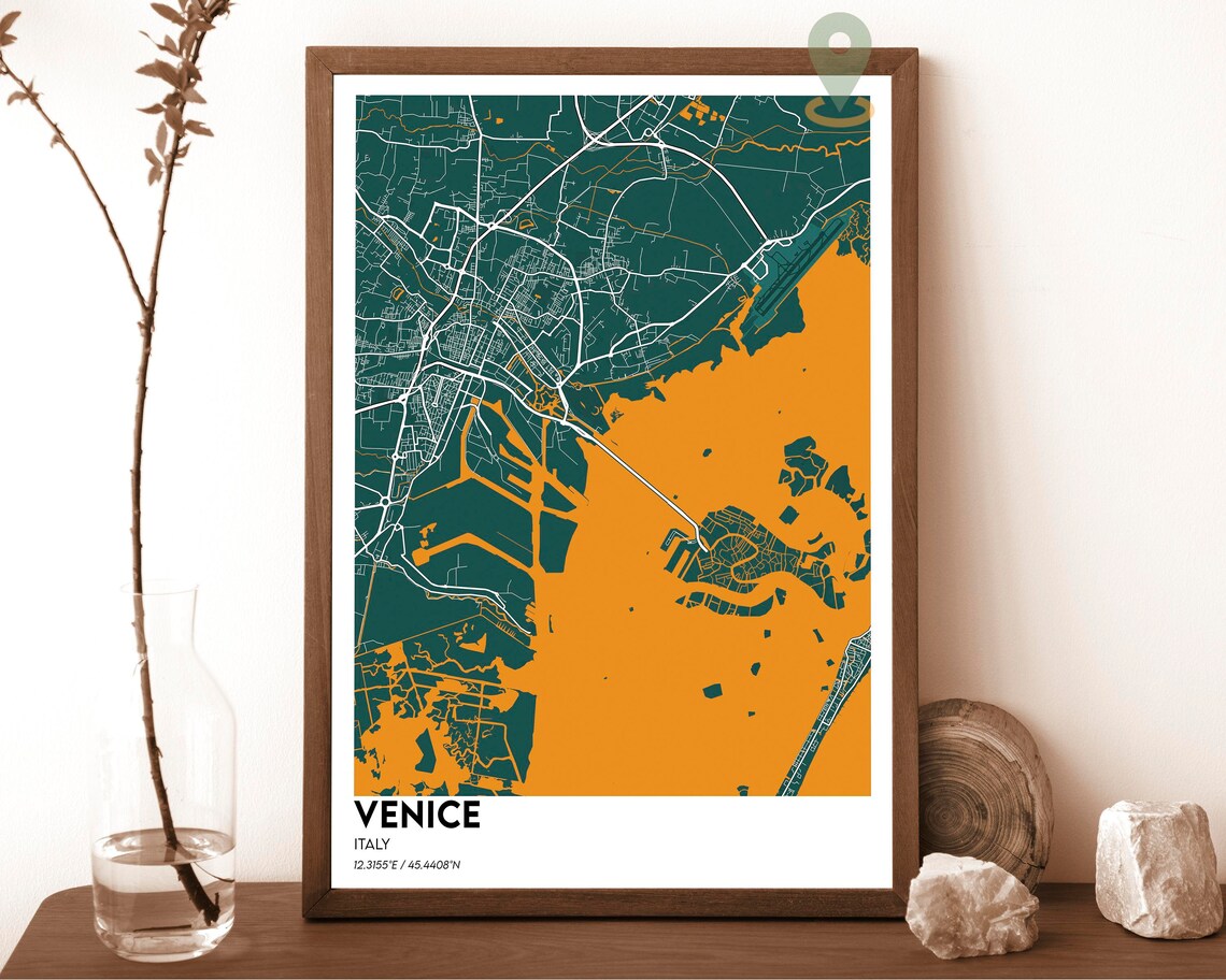 Venice Italy City Map Poster Navy Cyan Modern Lagoon Artwork - Image 5