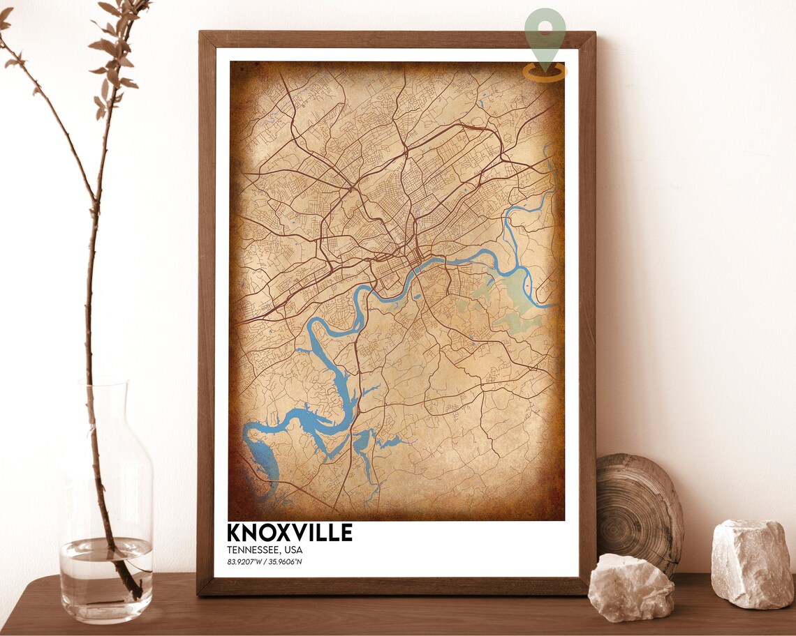 Knoxville Tennessee City Street Map Minimalist Green Orange Art Poster - Image 2
