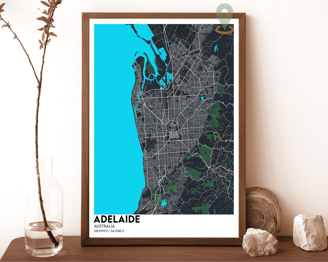 Adelaide Australia Dark City Map Burnt Orange Gulf Coast Poster - Image 5