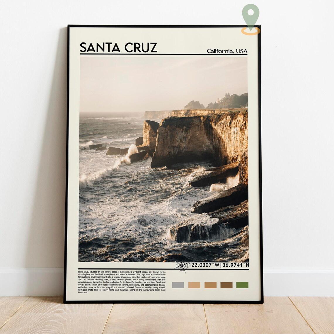 Santa Cruz California USA Dramatic Coastal Cliffs Travel Poster - Image 2