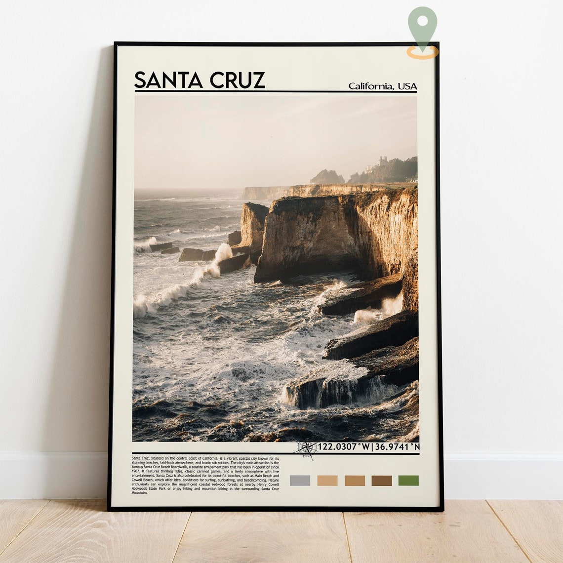 Santa Cruz Print Santa Cruz Poster Santa Cruz Wall Art Santa Cruz Travel Santa Cruz Art Print Santa Cruz Artwork Santa Cruz California - Image 2