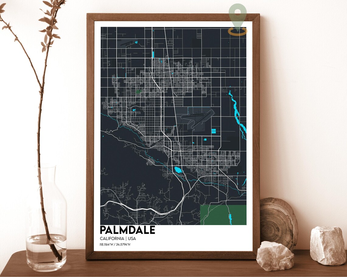 Palmdale California Bold Purple Teal Modern City Map Art Poster - Image 6