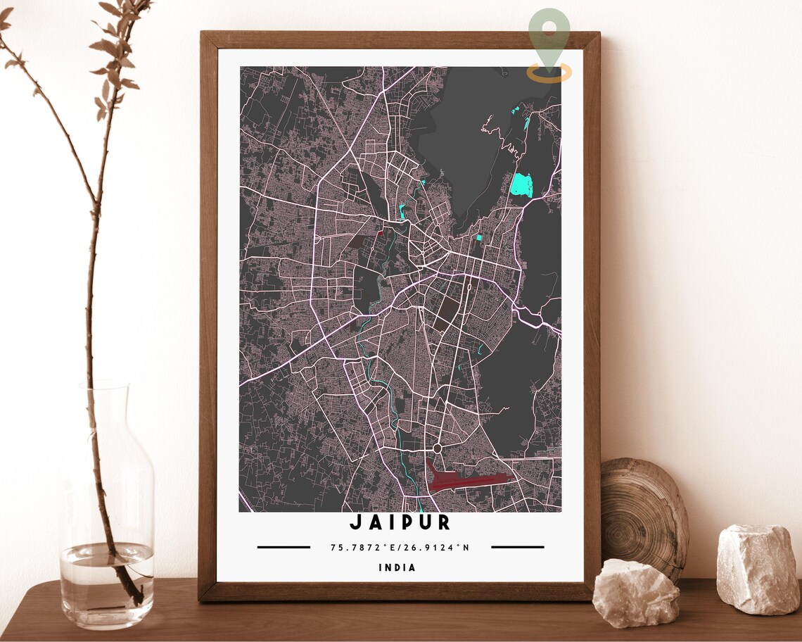 Jaipur India Teal City Street Map Coordinates Travel Decor Poster - Image 3