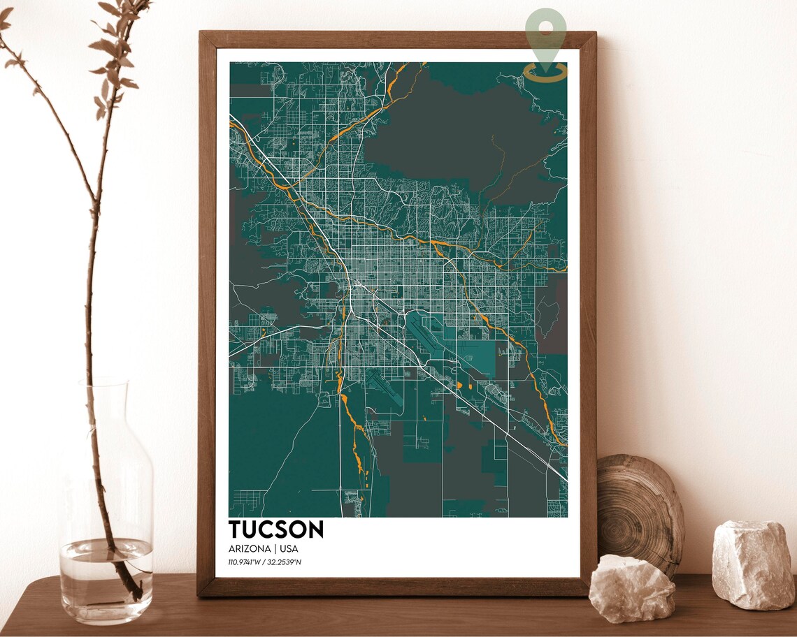 Tucson Arizona Dark Slate Street Map Desert Rivers Art Poster - Image 5