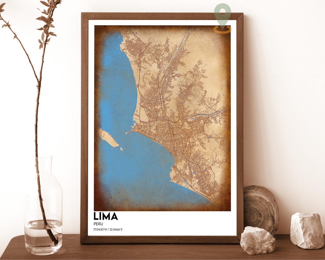 Lima Peru Dark Blue Oceanfront Modern Minimalist City Map Wall Art - Image 5