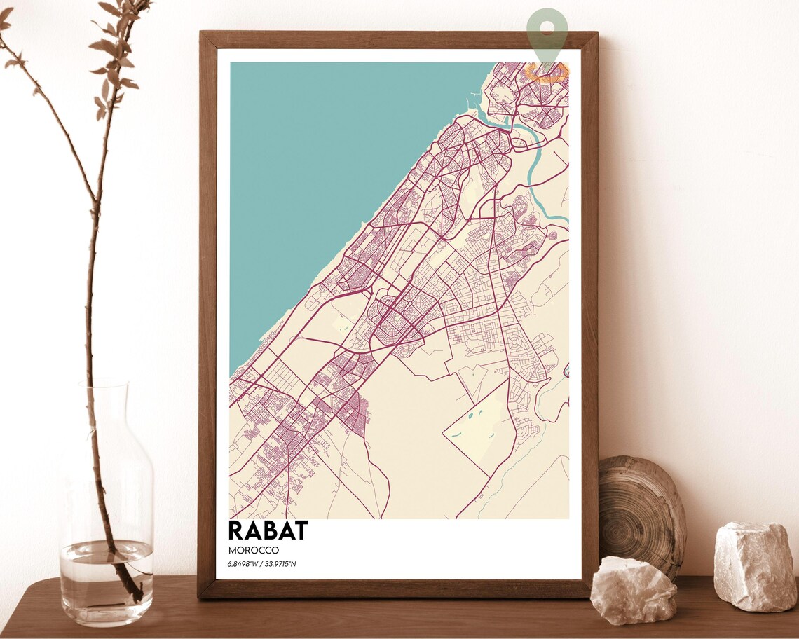 Rabat Morocco Navy and Gold Street Map Minimalist City Poster - Image 6