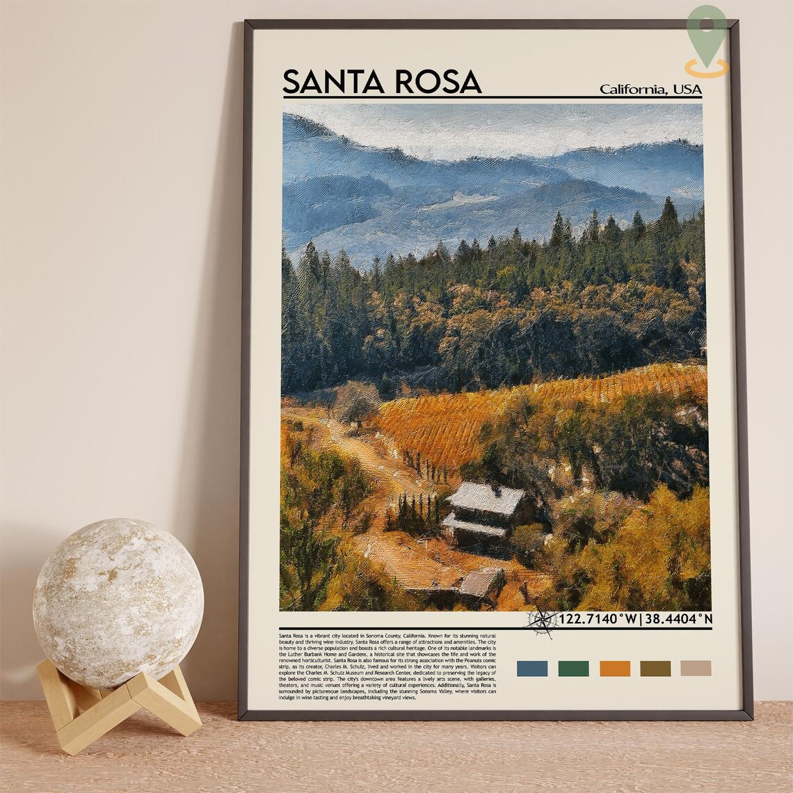 Santa Rosa California USA Vineyard Hills Travel Photo Art Poster - Image 2