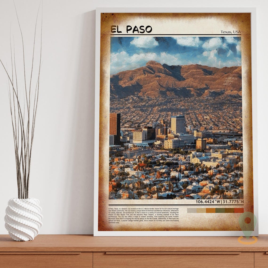 El Paso Texas Franklin Mountains City Skyline View Travel Poster - Image 3