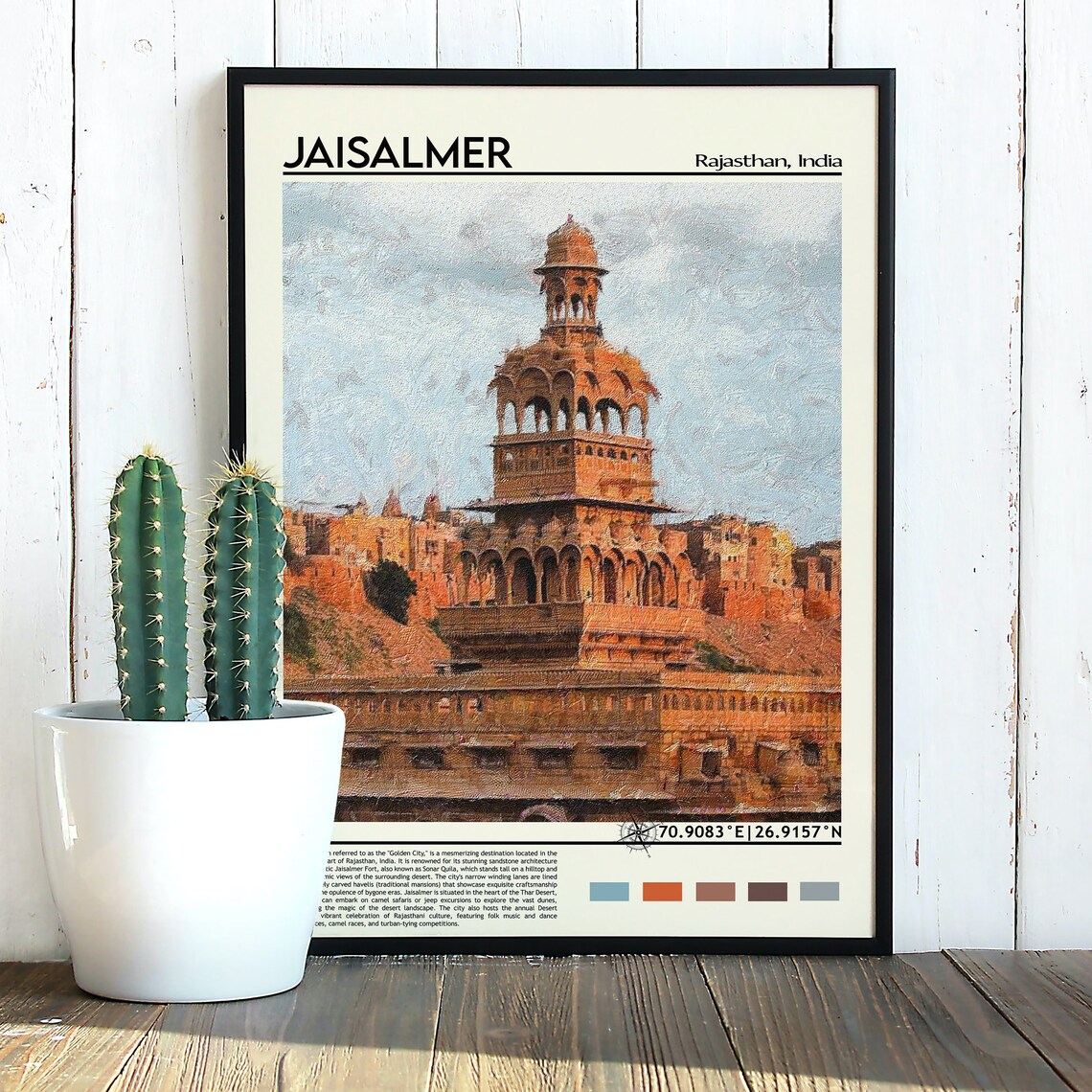Jaisalmer India Golden Fort Desert Tower Painting Travel Poster - Image 3