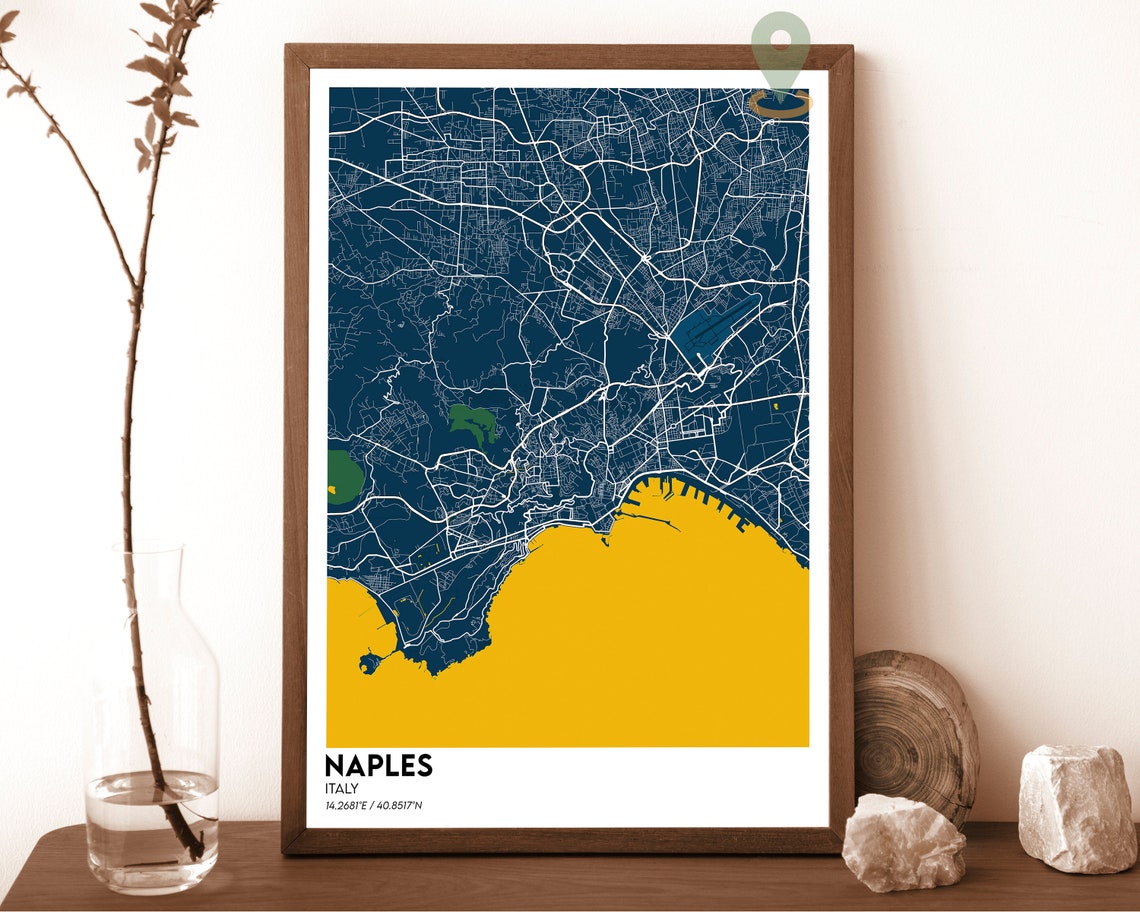 Naples Italy Vintage Pastel Blue Bay Coastal City Map Poster - Image 6