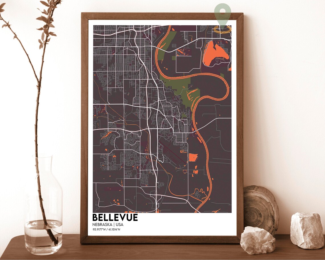 Bellevue Nebraska USA Vintage Parchment City Map River Art Poster - Image 3