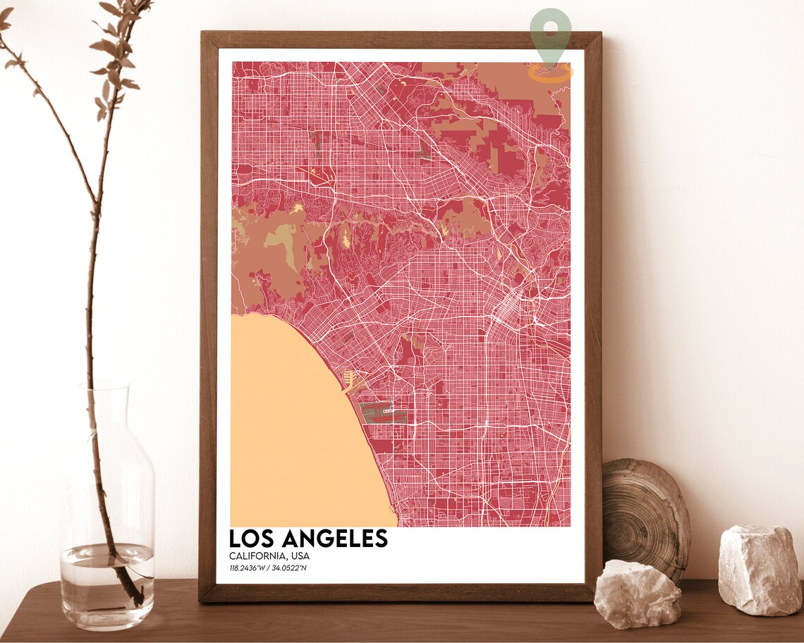 Los Angeles California Navy Yellow Coastal Street Map Poster - Image 4