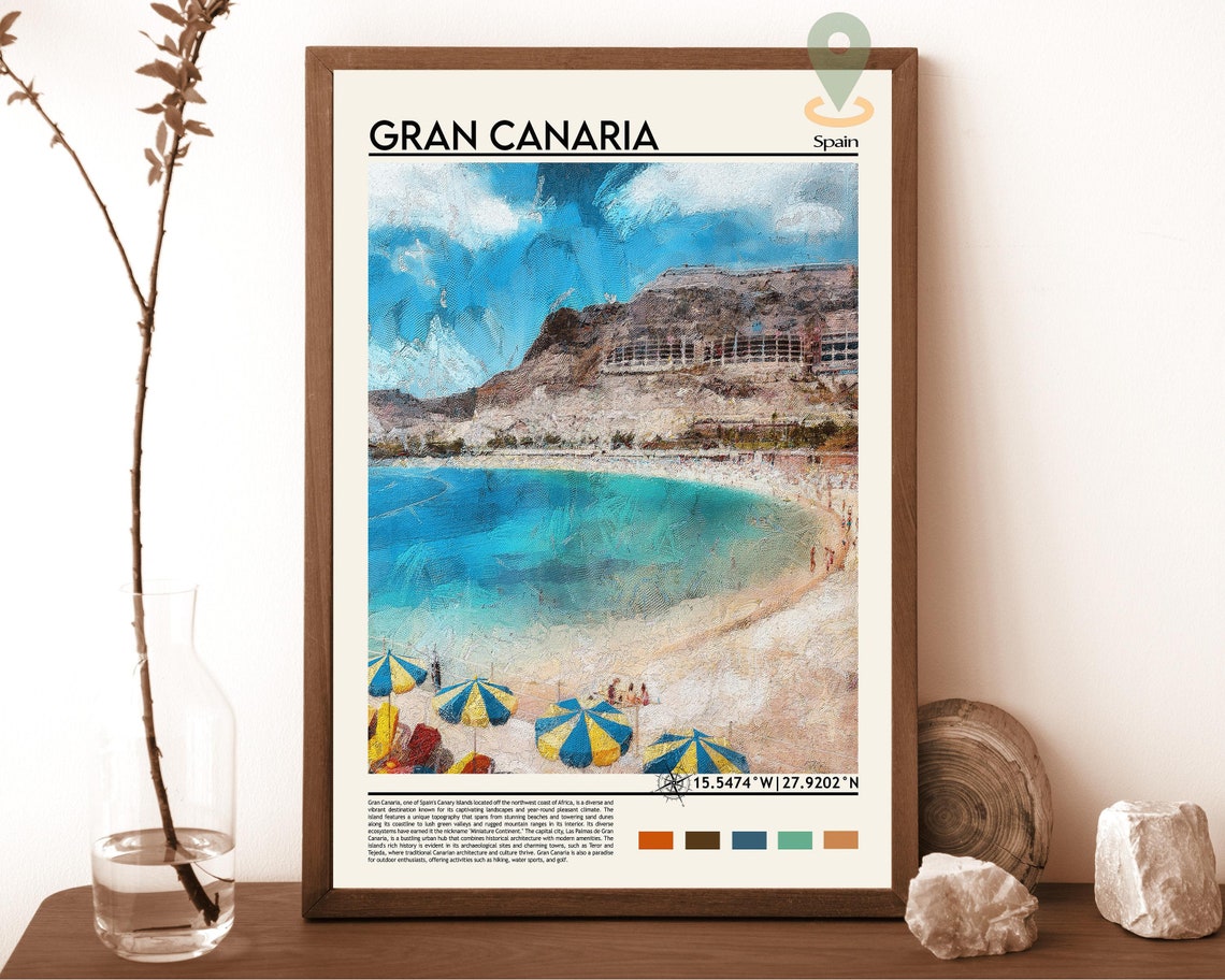 Gran Canaria Spain Canary Islands Beach Painting Travel Poster