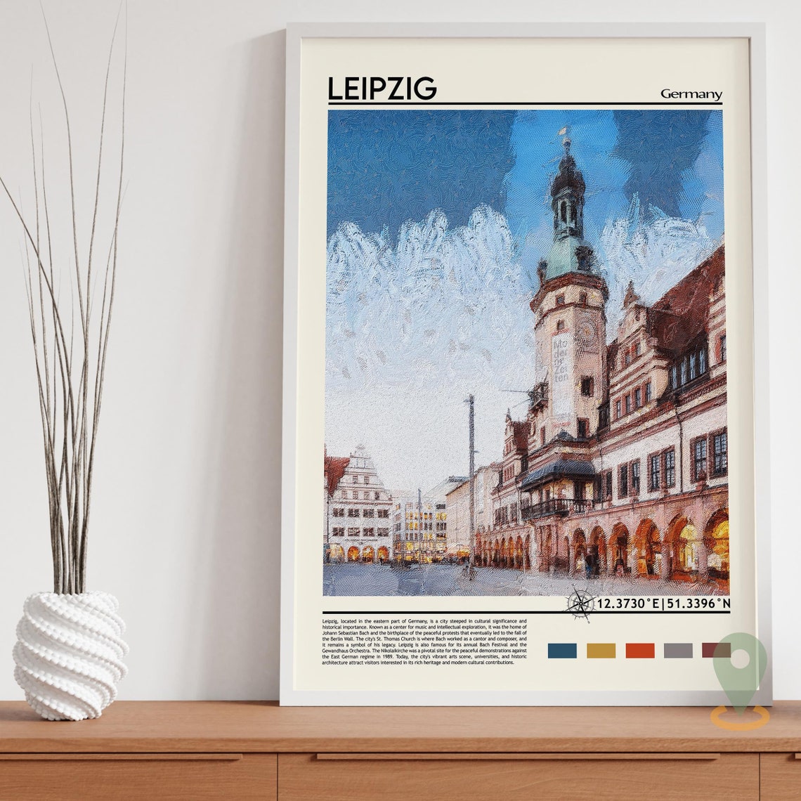 Leipzig Germany Historic Old Town Hall Market Square Painterly Poster - Image 5