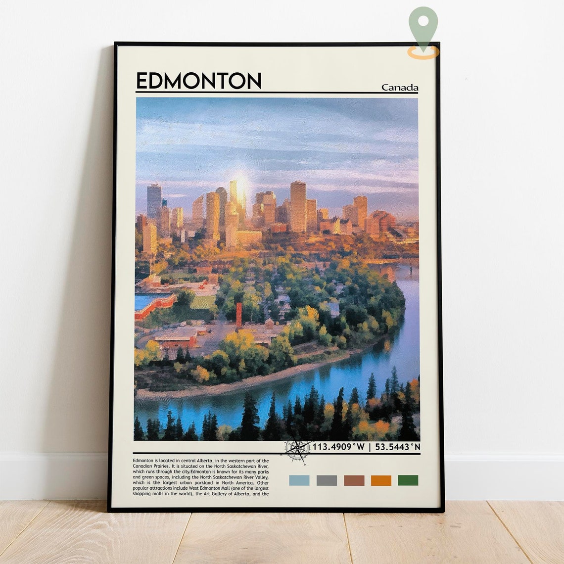 Edmonton Alberta Canada City Skyline Over Green River Valley Poster - Image 2
