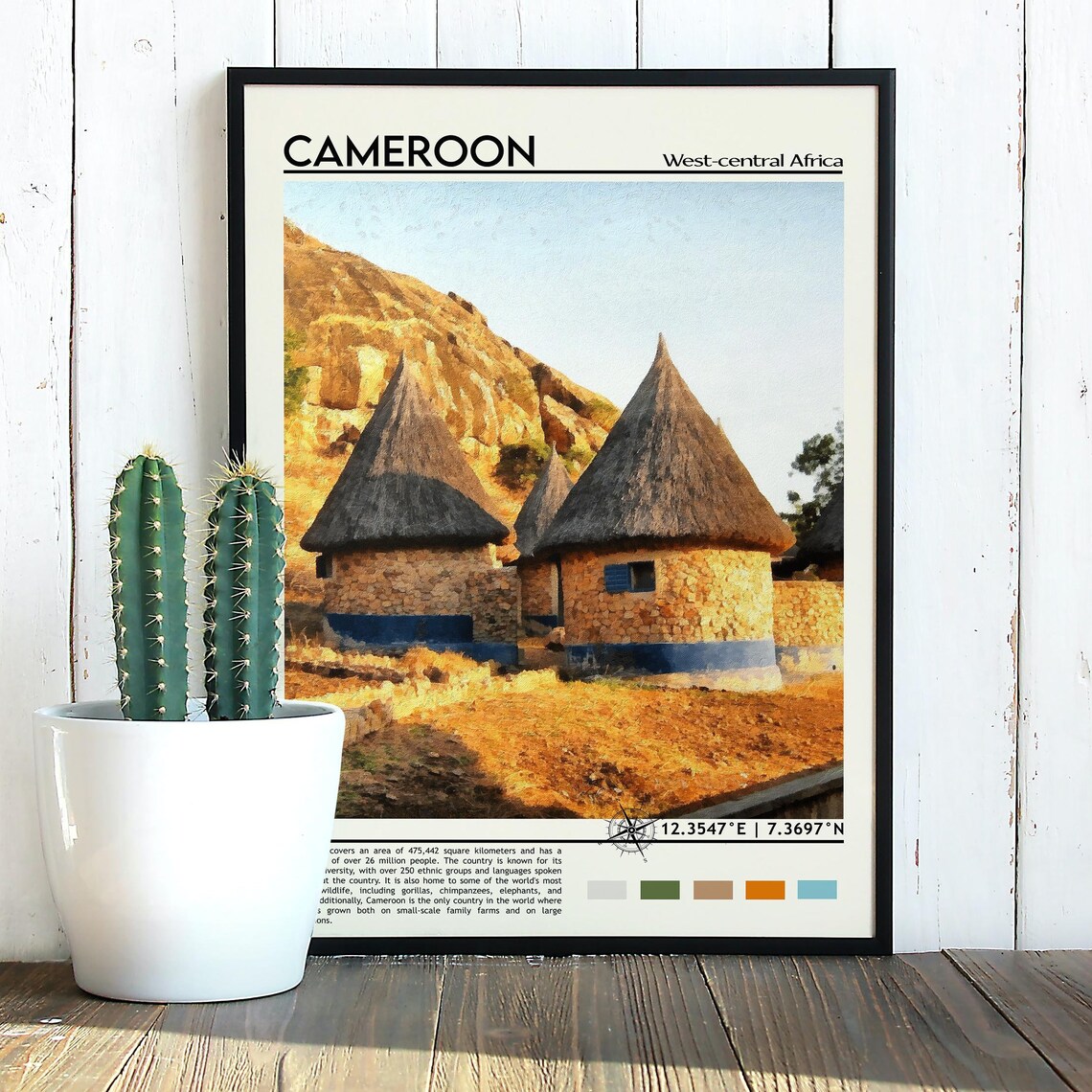 Cameroon Thatched Hut Village Rocky Hills Africa Culture Poster - Image 2