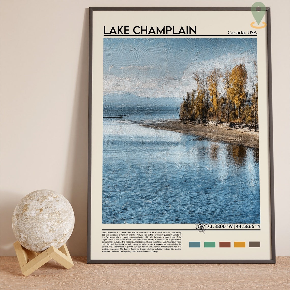 Lake Champlain Canada USA Calm Shoreline Trees Painterly Art Poster - Image 3