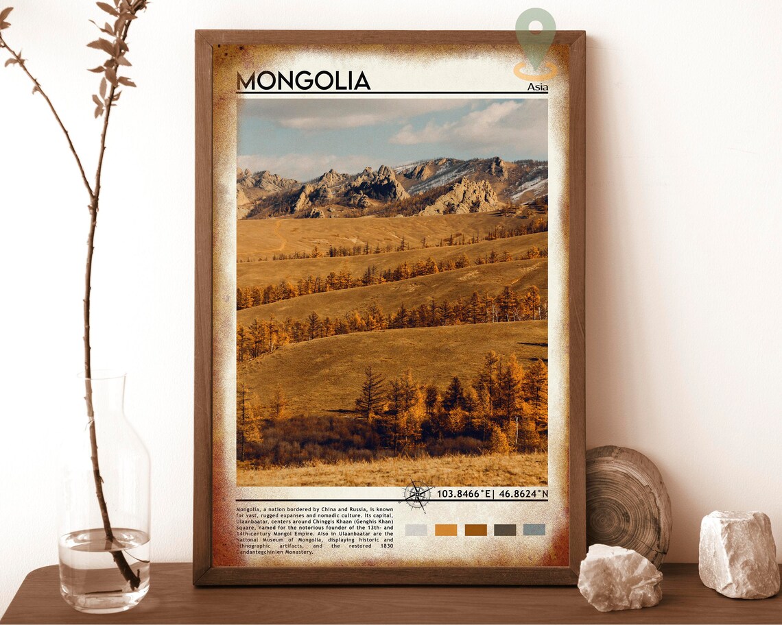 Mongolia Asia Autumn Steppe Golden Rolling Hills Nature Travel Poster - Image 6