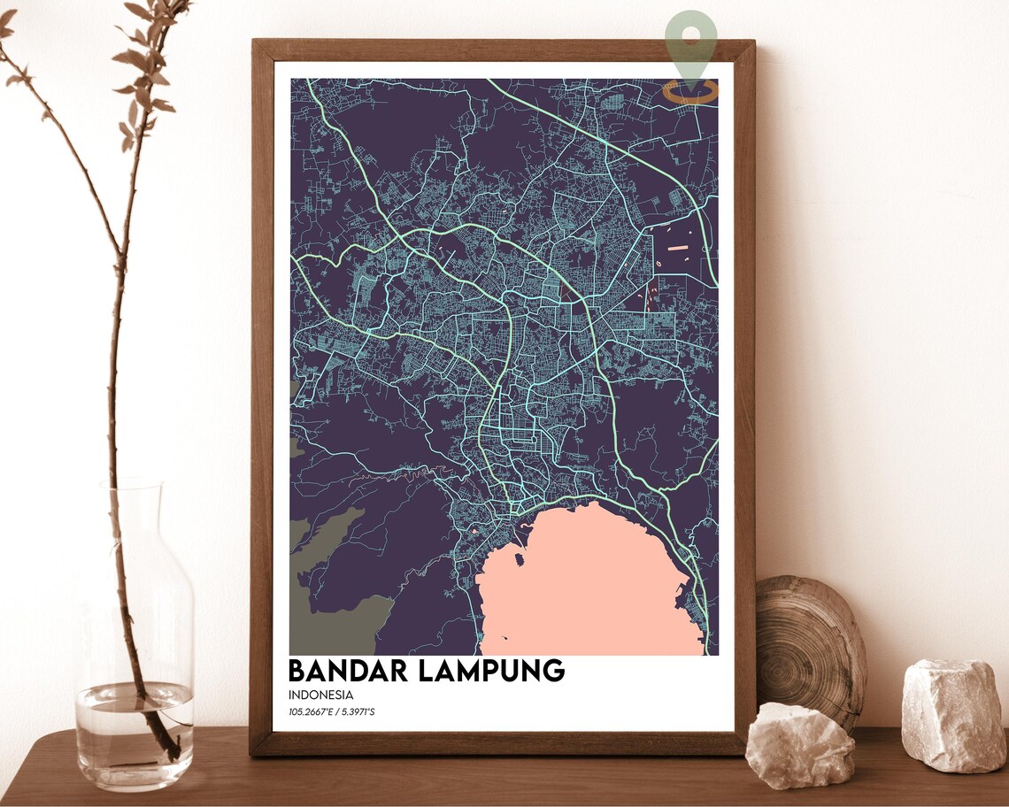 Bandar Lampung Indonesia Bold Navy City Map Street Modern Art Poster - Image 3