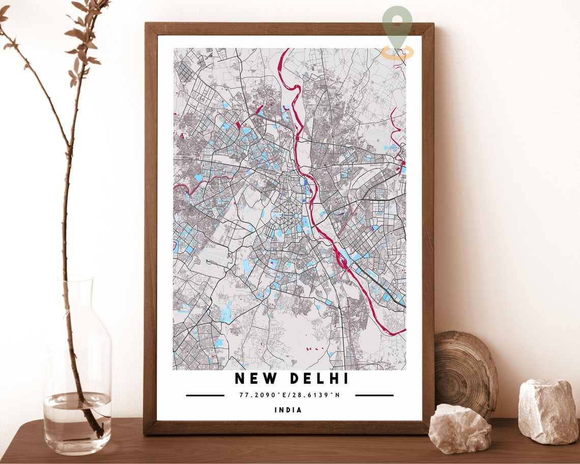 New Delhi India City Street Map Teal Minimalist Modern Art Poster - Image 4