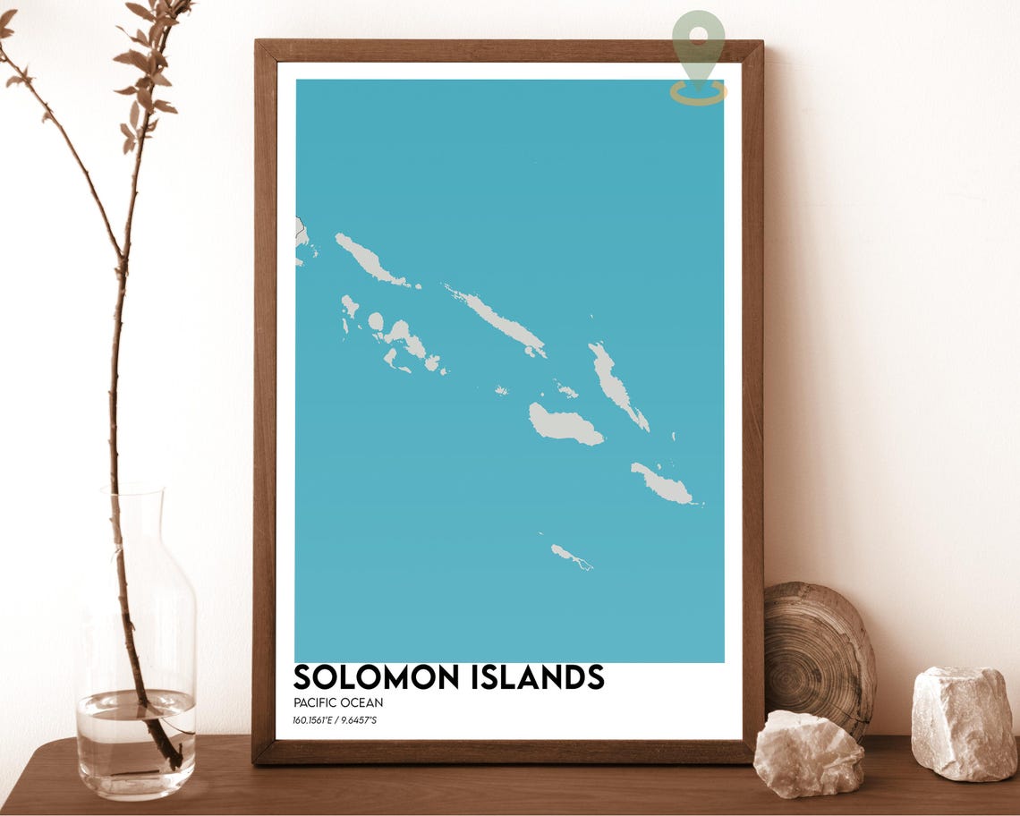 Solomon Islands Pacific Archipelago Navy on Cyan Graphic Poster - Image 3