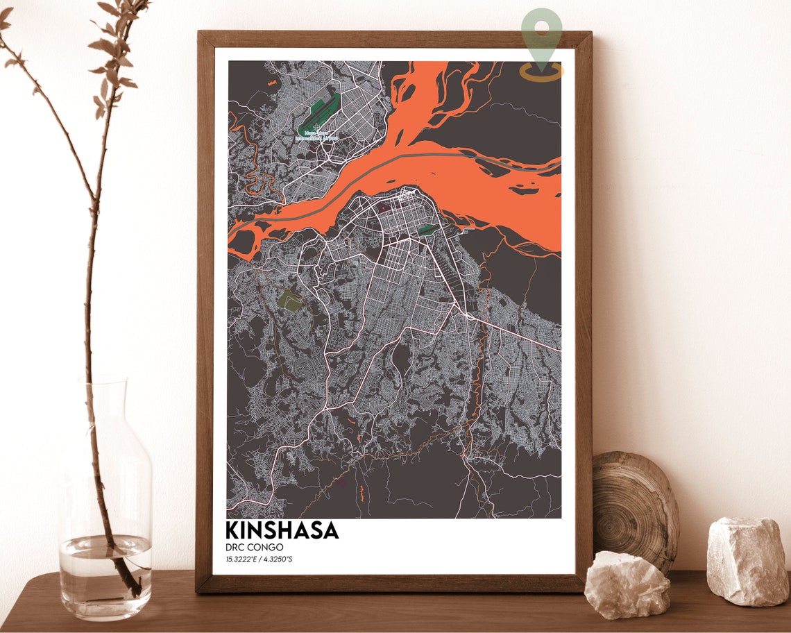 Kinshasa DRC Congo City Street Map Art Geography Travel Poster - Image 4